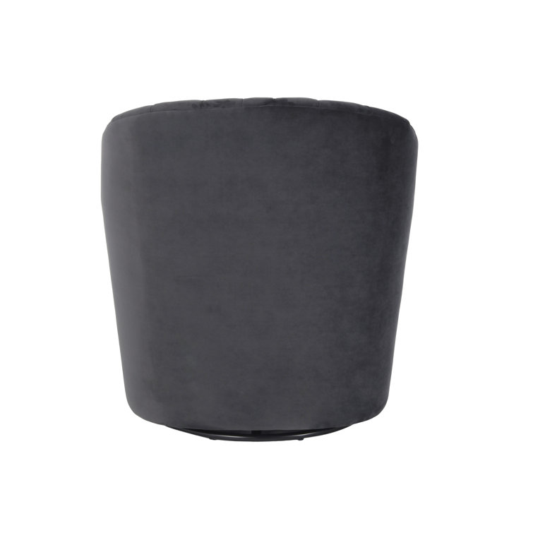 Handcrafted Gray Polyester Swivel Barrel Chair with Solid Wood Frame