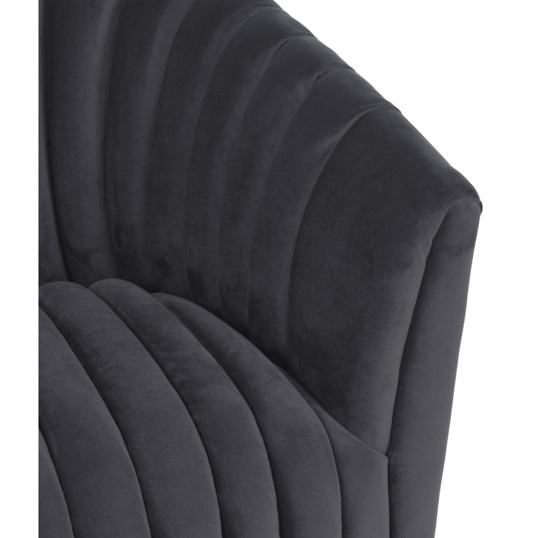 Handcrafted Gray Polyester Swivel Barrel Chair with Solid Wood Frame