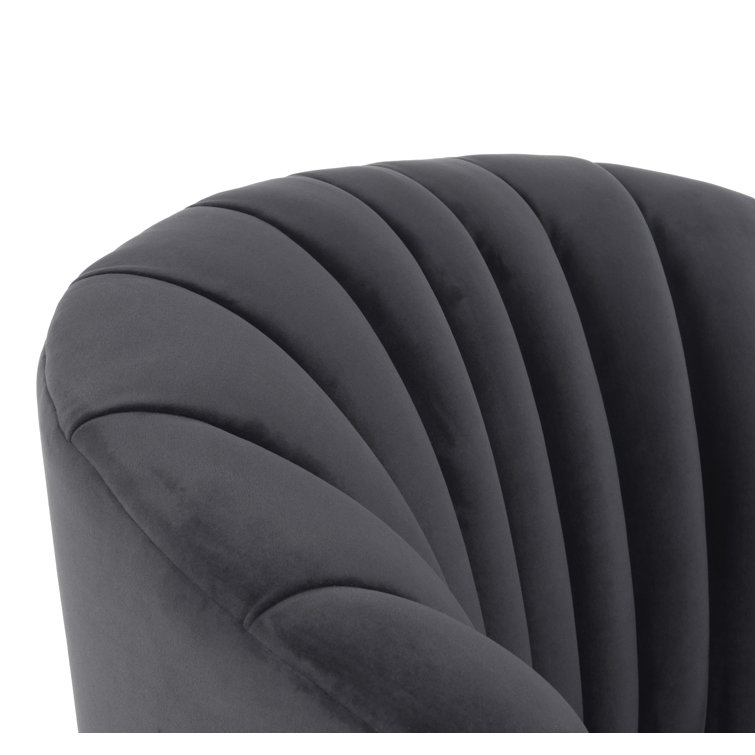 Handcrafted Gray Polyester Swivel Barrel Chair with Solid Wood Frame
