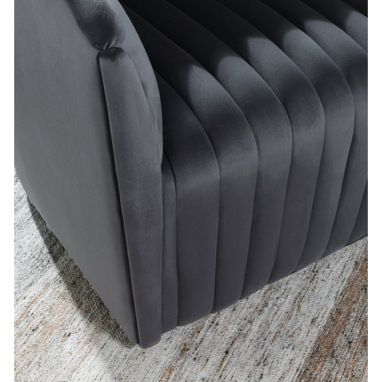 Handcrafted Gray Polyester Swivel Barrel Chair with Solid Wood Frame