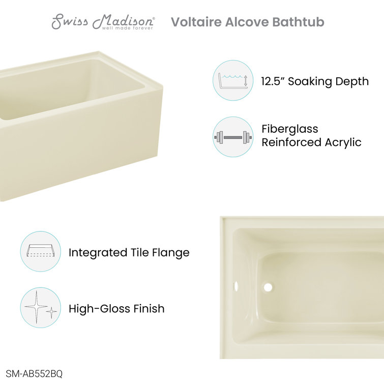 32" White Acrylic Alcove Bathtub with Apron