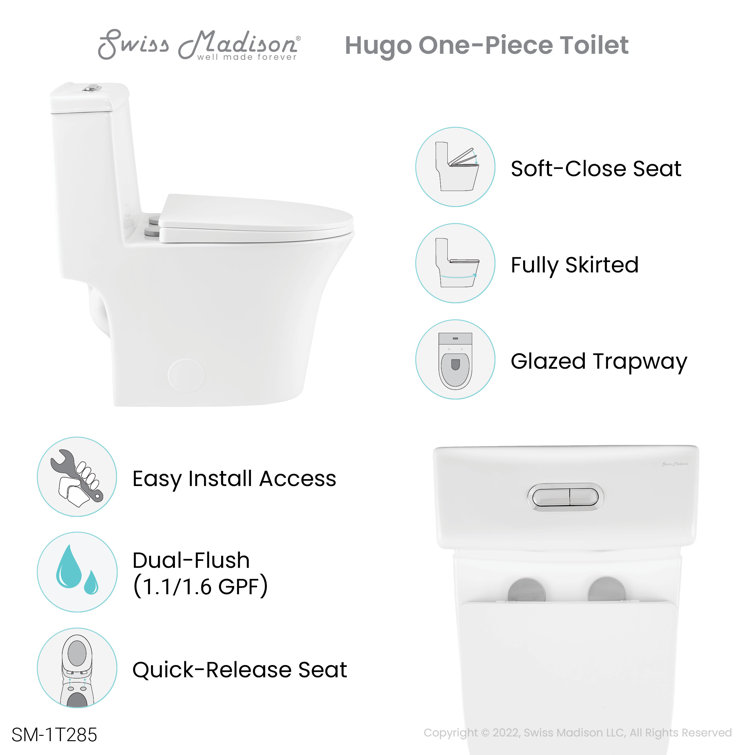 Hugo White Ceramic Elongated Dual Flush Toilet