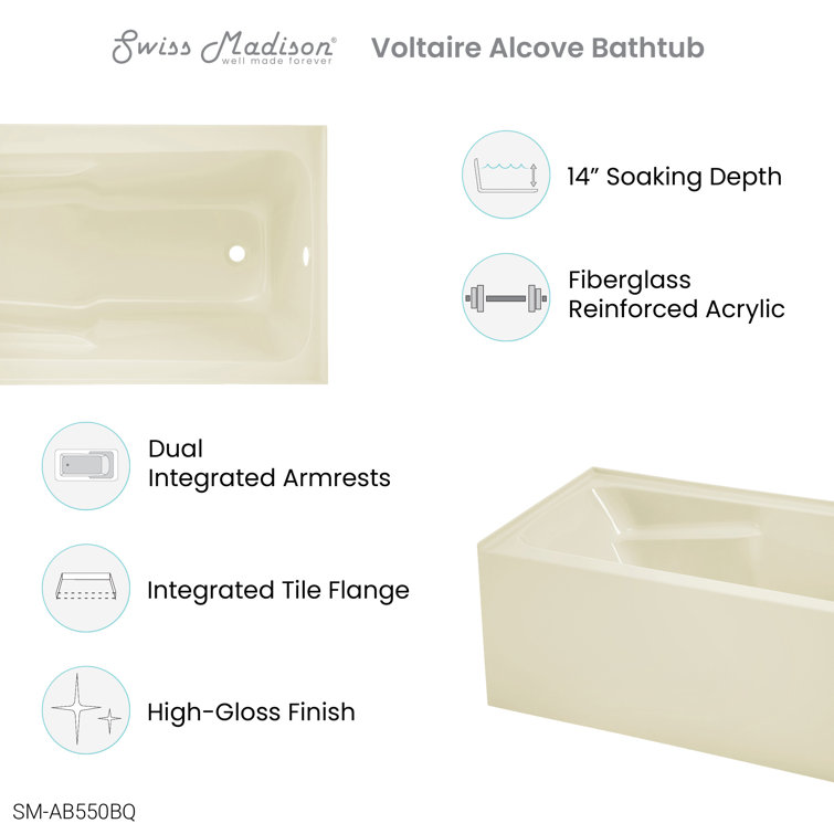 Voltaire Bisque Acrylic 54" x 30" Alcove Bathtub with Apron