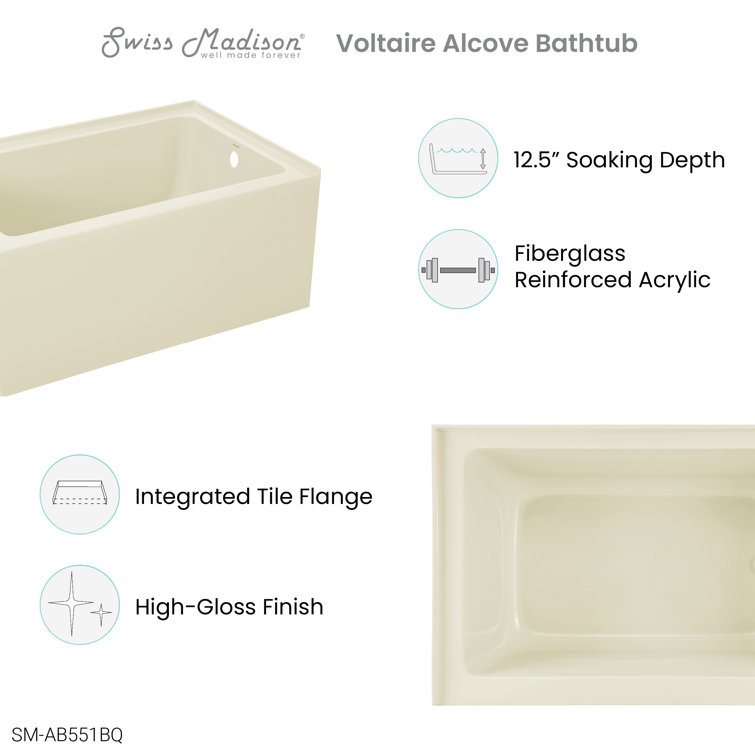 Voltaire 32" White Acrylic Alcove Bathtub with Apron