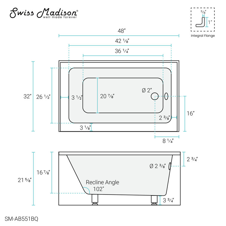 Voltaire 32" White Acrylic Alcove Bathtub with Apron