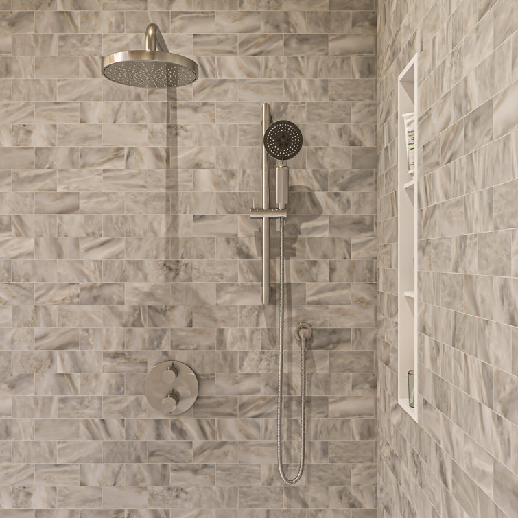 Brushed Nickel Adjustable Height Rain Shower System with Handheld
