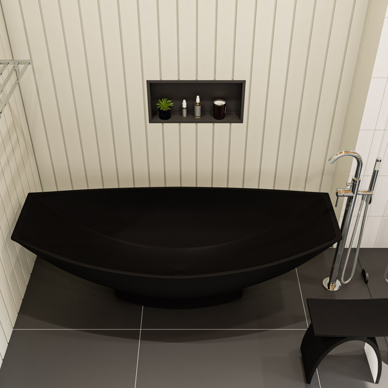 71" Black Matte Solid Surface Freestanding Hammock Bathtub