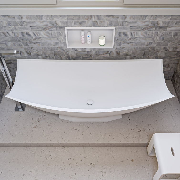 71" White Matte Solid Surface Freestanding Hammock Bathtub