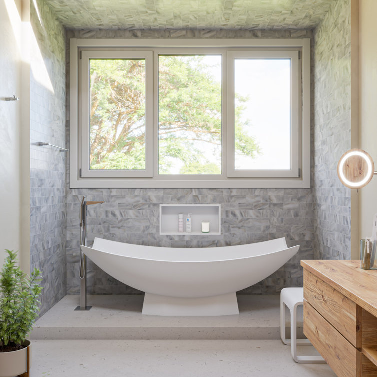 71" White Matte Solid Surface Freestanding Hammock Bathtub