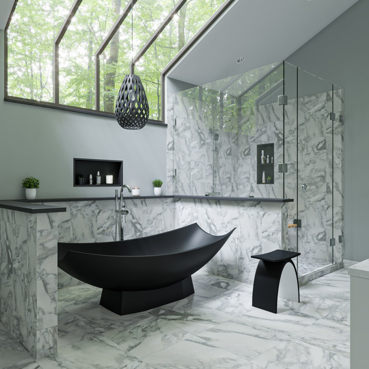 71" Black Matte Solid Surface Hammock Freestanding Bathtub