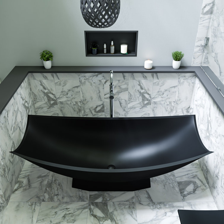 71" Black Matte Solid Surface Hammock Freestanding Bathtub