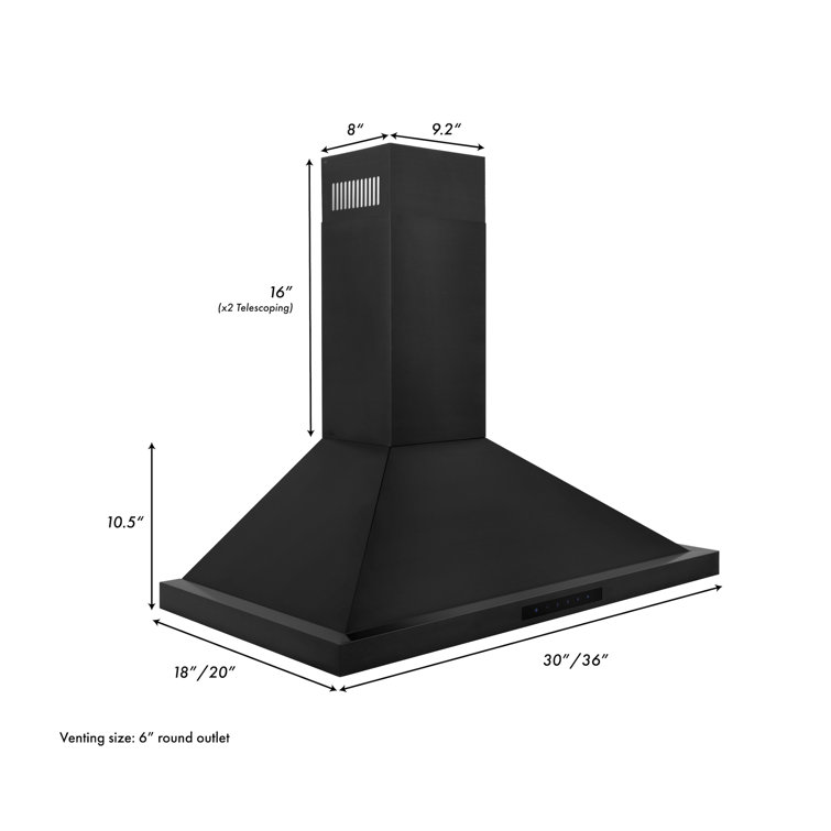 36-Inch Black Stainless Steel Convertible Wall Mount Range Hood