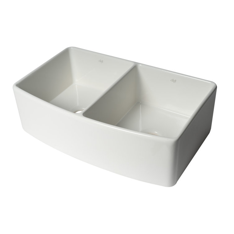 White Fireclay Double Bowl Farmhouse Kitchen Sink