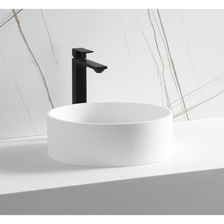 Matte White Resin Circular Bathroom Sink with Concealed Drain