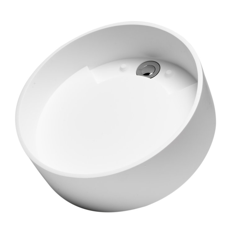 Matte White Resin Circular Bathroom Sink with Concealed Drain