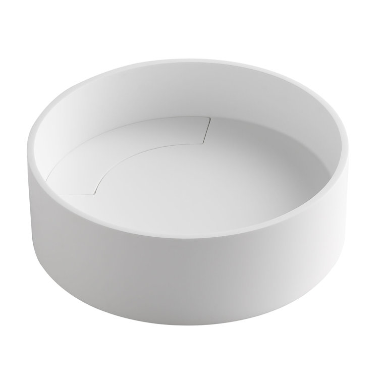 Matte White Resin Circular Bathroom Sink with Concealed Drain