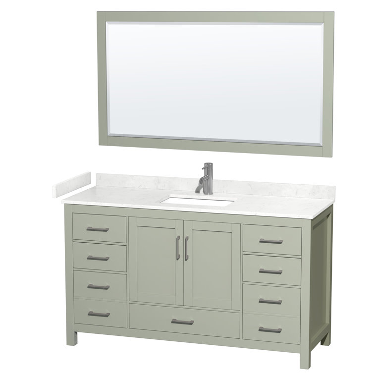 Sheffield 60" Light Green Single Bathroom Vanity with Carrara Marble Top