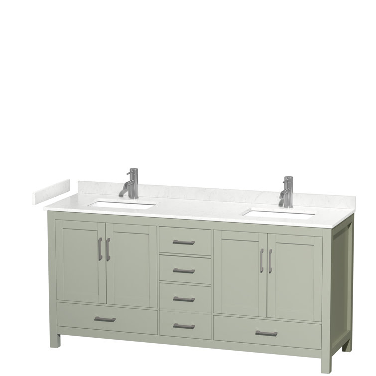 Light Green Freestanding Double Bathroom Vanity with Cultured Marble Top