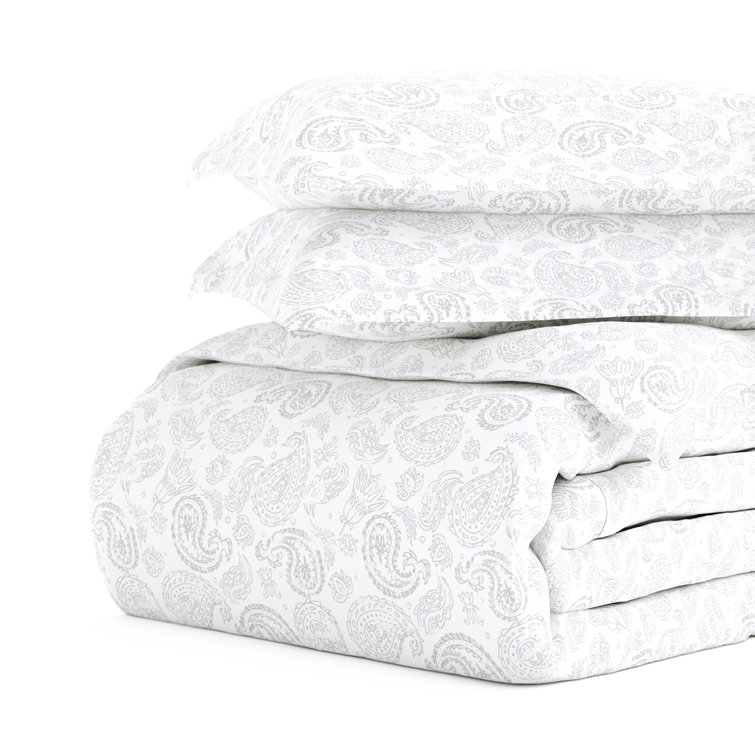 Light Gray Paisley Microfiber Twin/Twin XL Duvet Cover Set