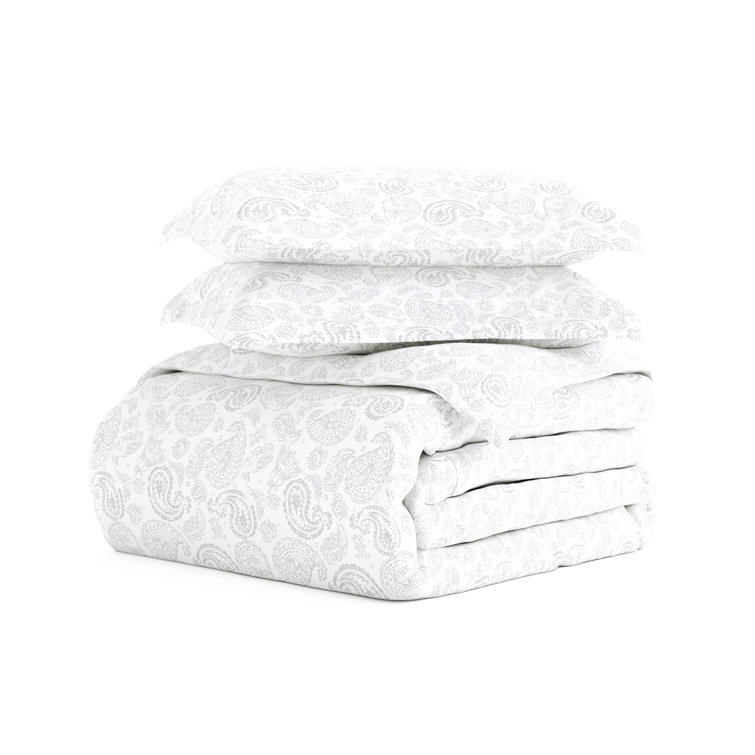 Light Gray Paisley Microfiber Twin/Twin XL Duvet Cover Set