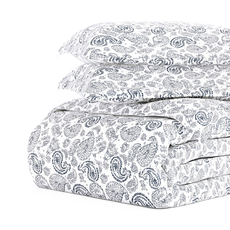 Light Gray Paisley Microfiber Queen Duvet Cover Set