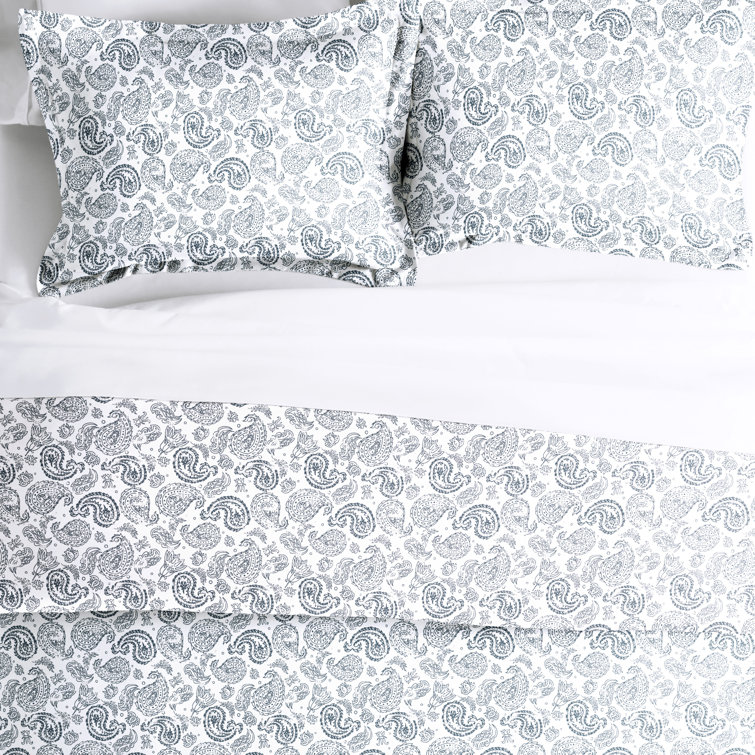 Light Gray Paisley Microfiber Queen Duvet Cover Set