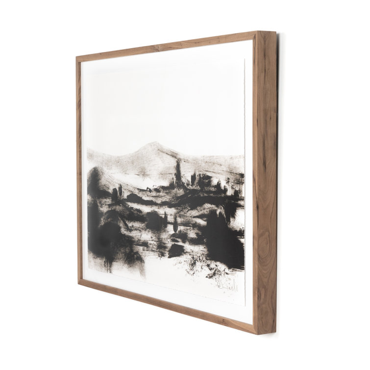 Mono Land Black and White Landscape Print with Walnut Frame