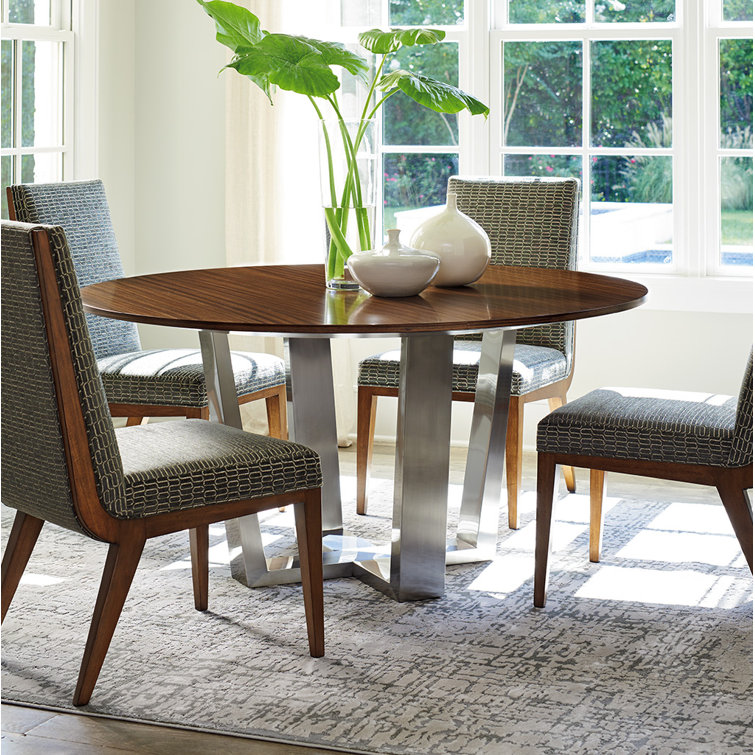 60" Brown Wood Transitional Round Dining Table