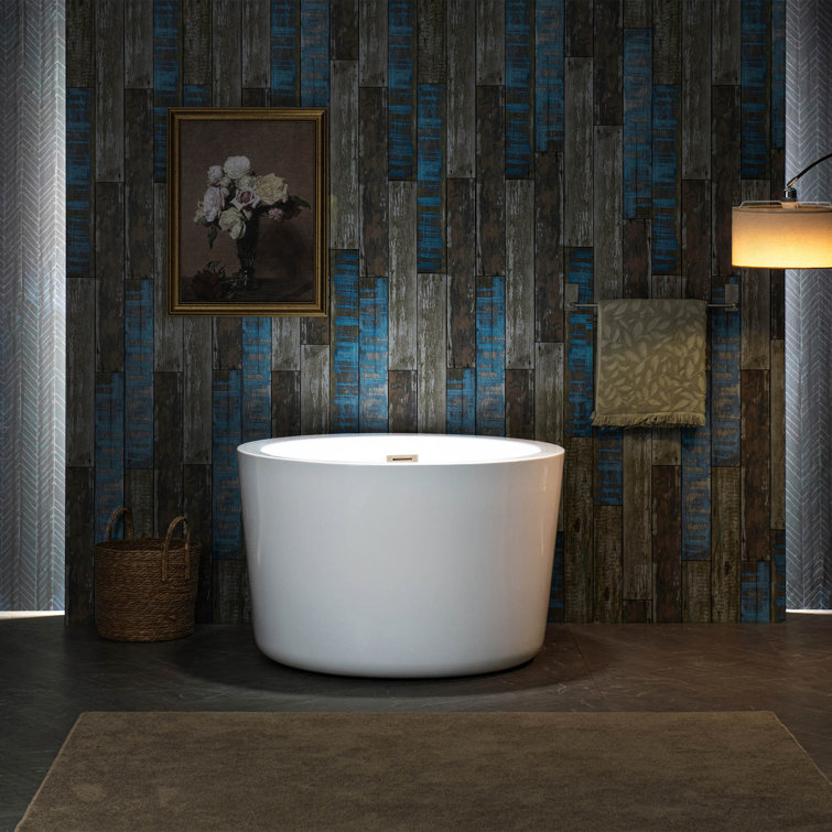 41'' Round White Acrylic Freestanding Soaking Bathtub with Integrated Seat