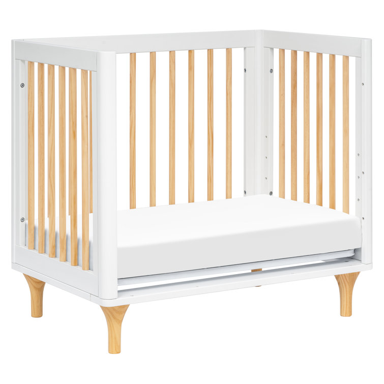 White and Natural Pine 4-in-1 Convertible Mini Crib