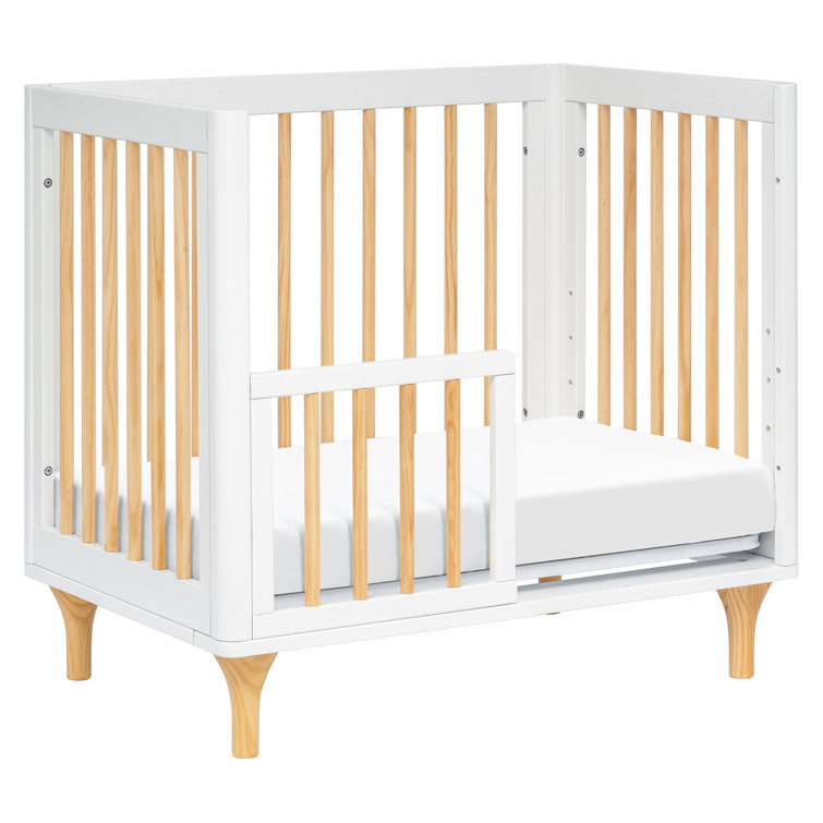 White and Natural Pine 4-in-1 Convertible Mini Crib