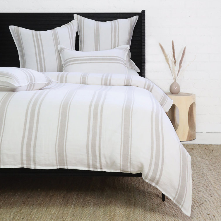 Jackson Queen White Linen Striped Duvet Cover