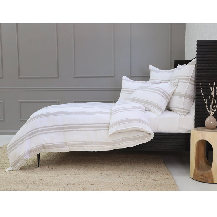 Jackson Queen White Linen Striped Duvet Cover