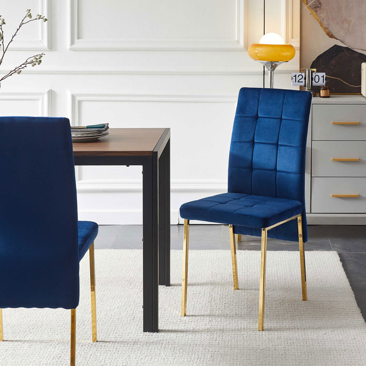 Blue Velvet High Back Side Chair with Golden Metal Legs