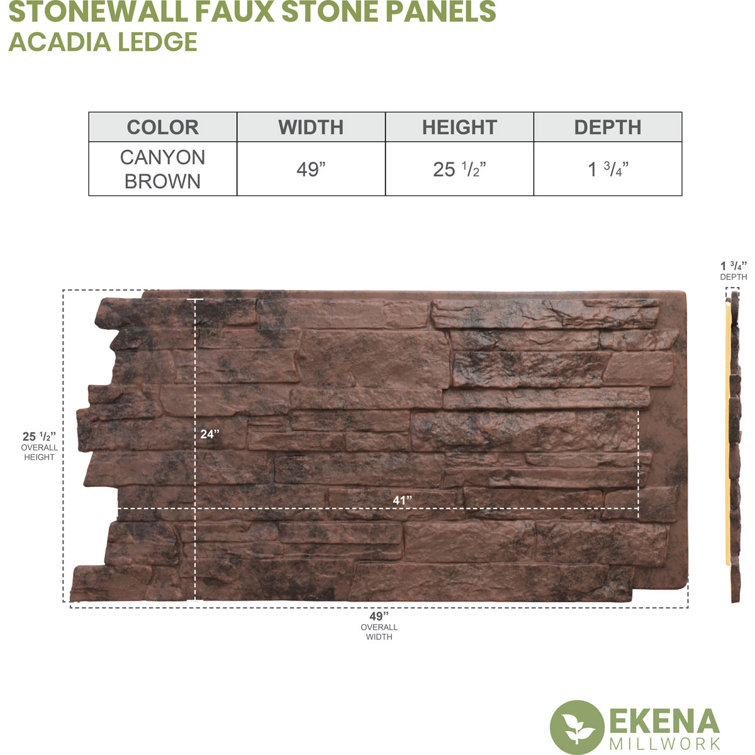 Canyon Brown Faux Stone Wall Paneling 48" x 24"