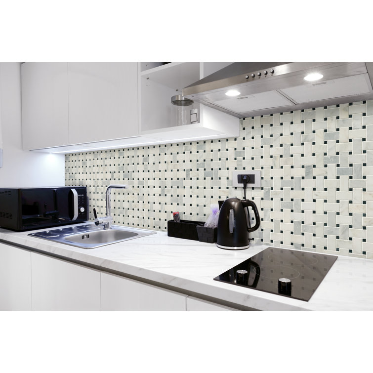 Arabescato Carrara White Marble Basketweave Mosaic Tile Sheet