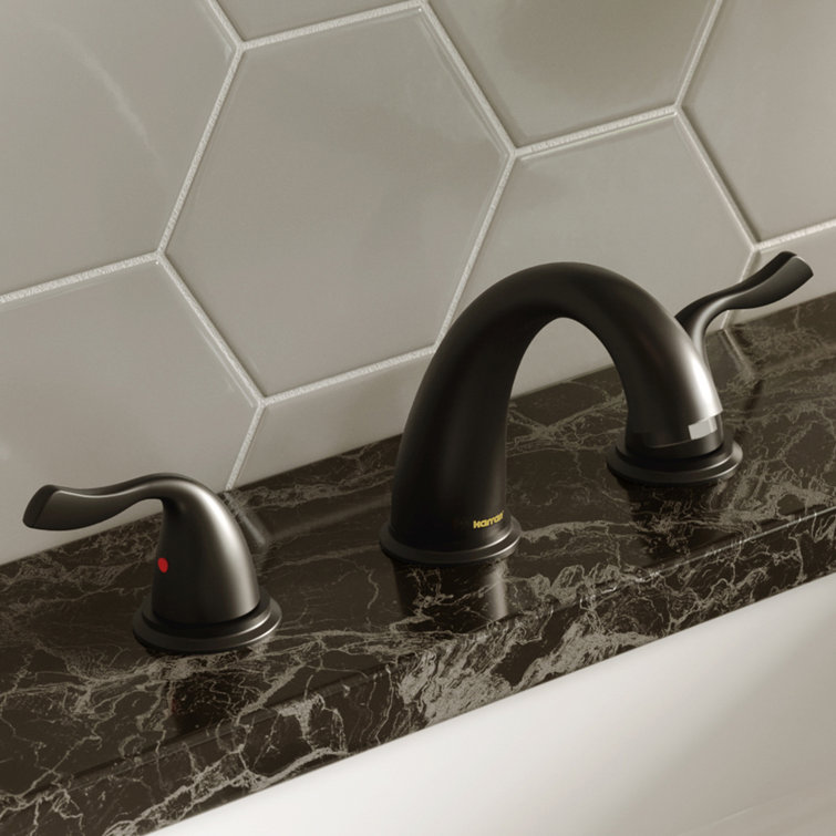 Fulham Matte Black 2-Handle Widespread Bathroom Faucet with Brass Accents