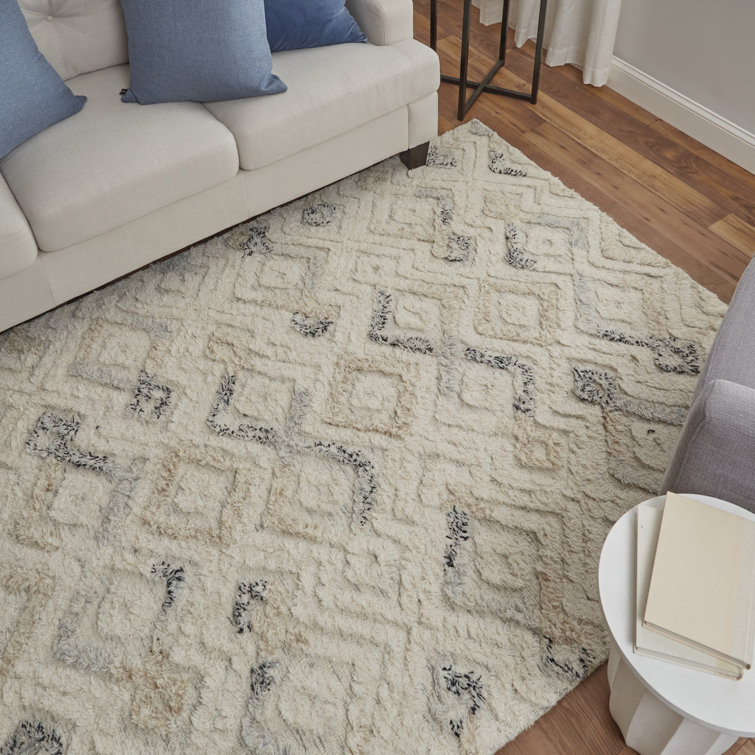 Nomadic Diamond Pale Blue Hand-Tufted Wool Area Rug - 2' x 3'