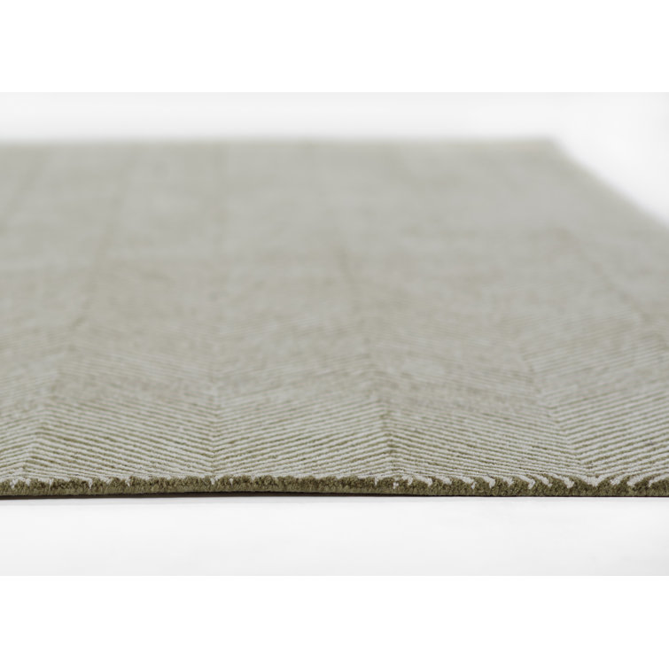 Green Herringbone Hand-Tufted Wool 8' x 10' Area Rug