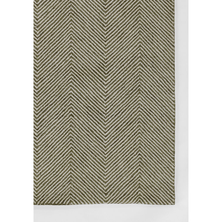 Green Herringbone Hand-Tufted Wool 8' x 10' Area Rug