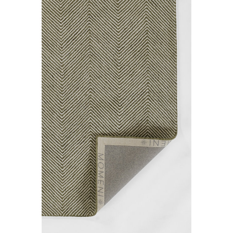 Green Herringbone Hand-Tufted Wool 8' x 10' Area Rug