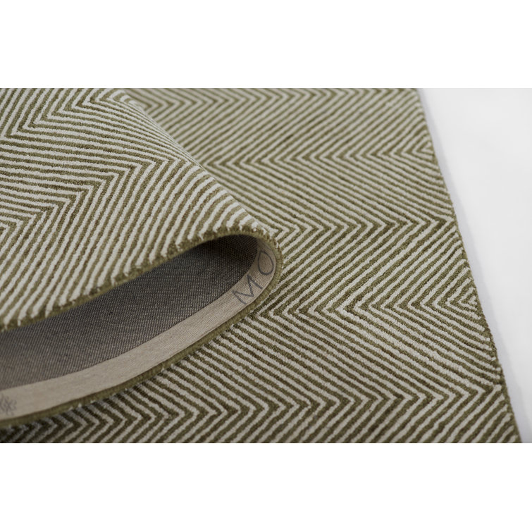 Green Herringbone Hand-Tufted Wool 8' x 10' Area Rug