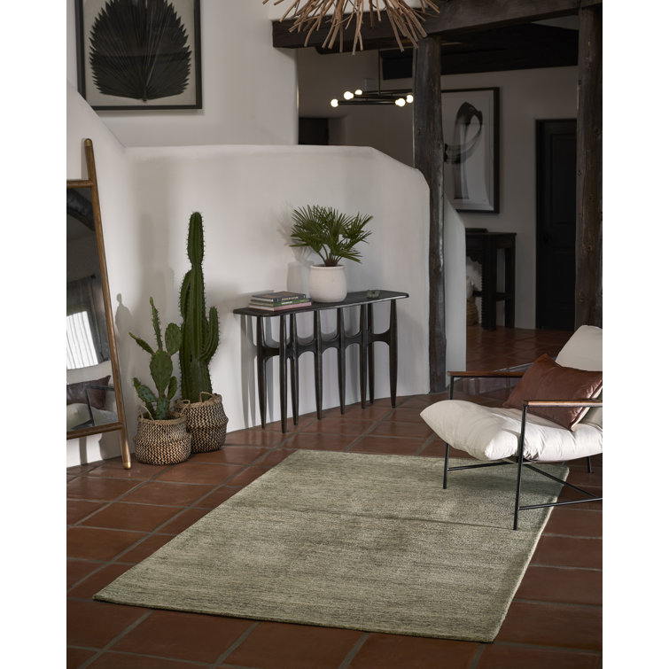 Sage Green Hand-Tufted Wool Rectangular Rug 2' x 3'