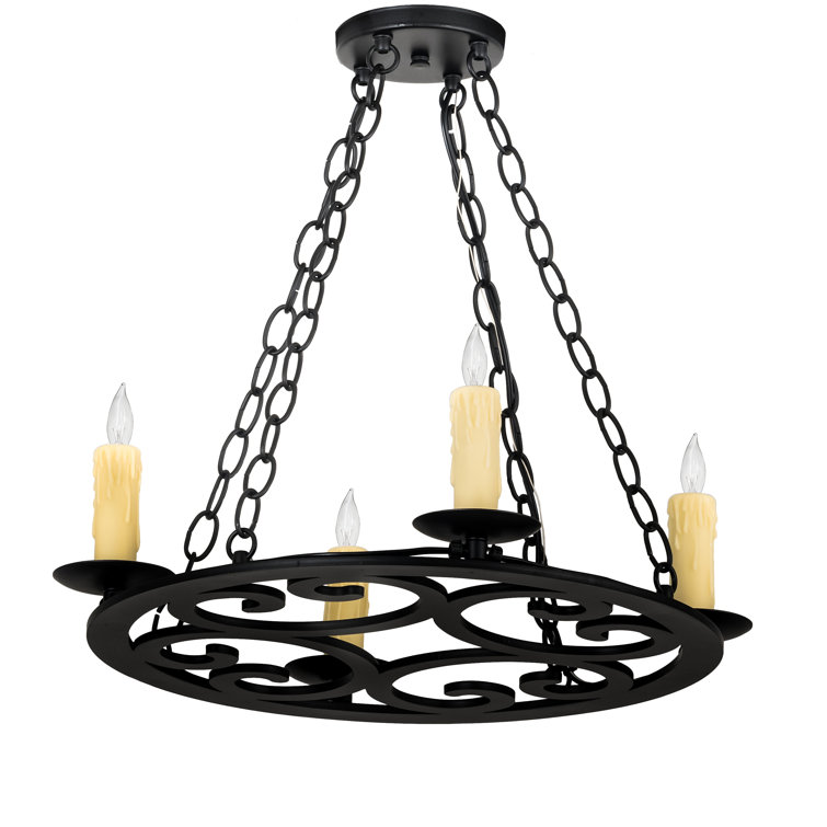 Bronze 4-Light Mini Candle Chandelier with Beige Accents