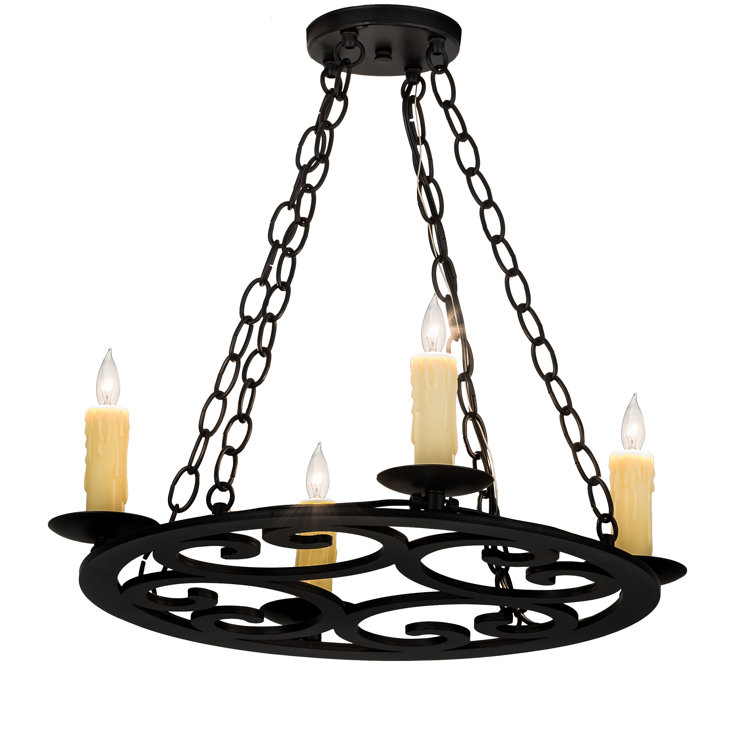 Bronze 4-Light Mini Candle Chandelier with Beige Accents
