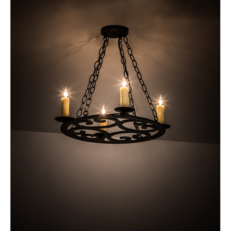 Bronze 4-Light Mini Candle Chandelier with Beige Accents