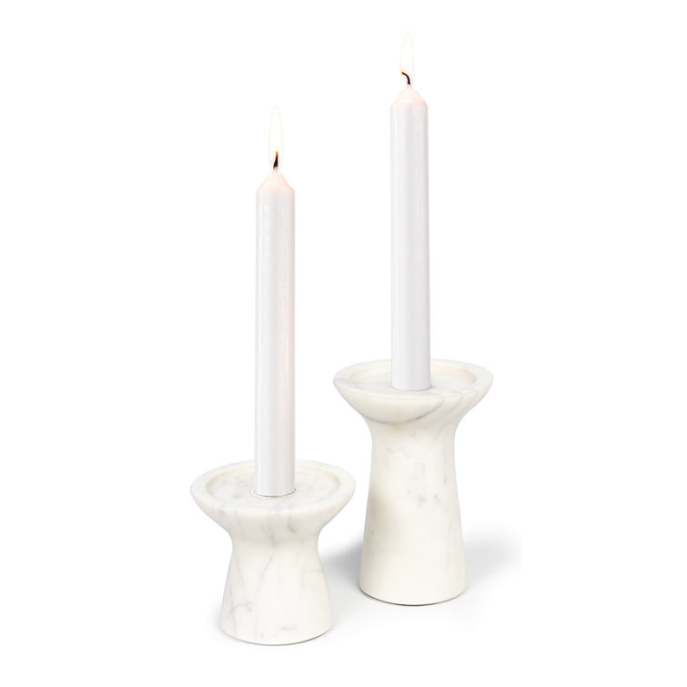 Klein Elegance White Marble Pillar Candle Holder Set