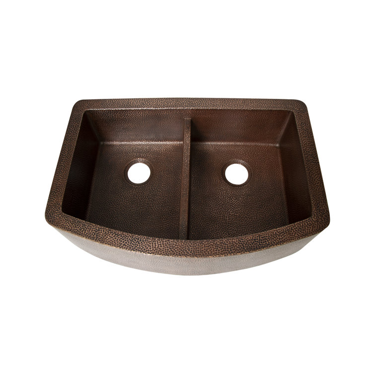 Ambiente 33" Double Well Hammered Copper Farmhouse Sink