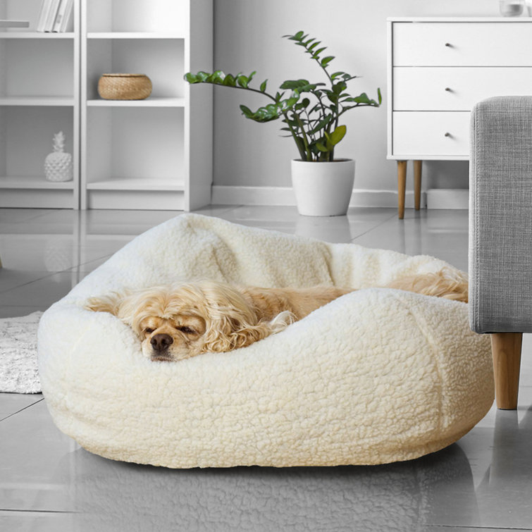 X-Large Beige Sherpa Puff Ball Dog Bed