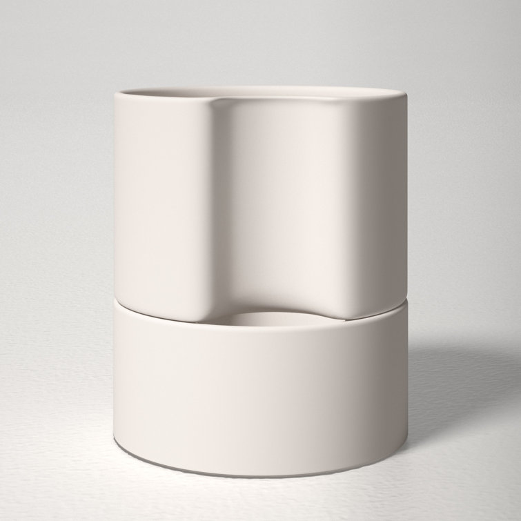 White Ceramic Self-Watering Round Indoor Planter with Saucer